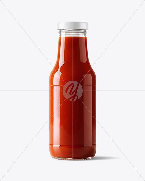 Glass Bottle with Tomato Ketchup Mockup