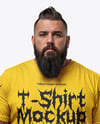 Fat Bearded Man Wearing T-shirt and Ripped Jeans Mockup