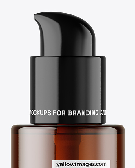 Amber Cosmetic Bottle with Pump Mockup