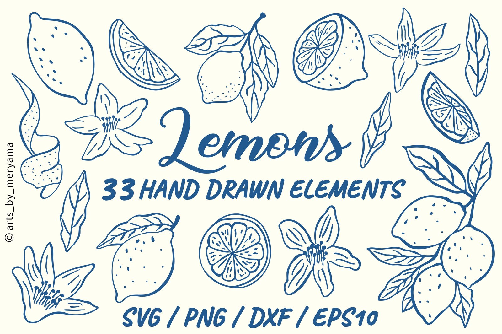 33 Hand Drawn Lemon Botanical Fruit