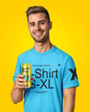 Man Wearing a T-shirt Holding 16oz Drink Can Mockup