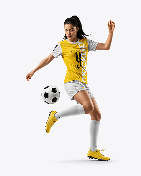 Woman Wearing Soccer Jersey and Shorts Mockup