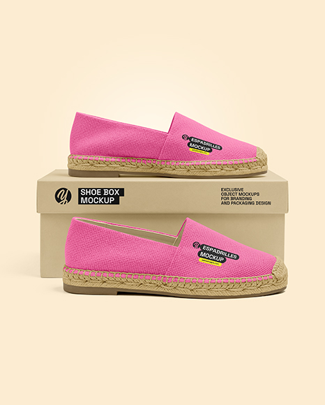 Pair of Women's Espadrilles with Shoe Box Mockup