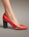 Block Heel Pumps on Woman's Legs Sitting on Stool Mockup