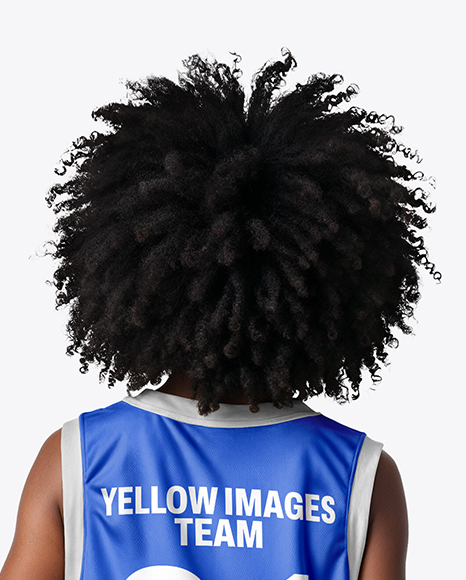 Black Woman with Afro Hairstyle Wearing Full Basketball Kit Mockup