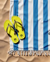 Beach Towel with Straw Hat and Flip-Flops Mockup