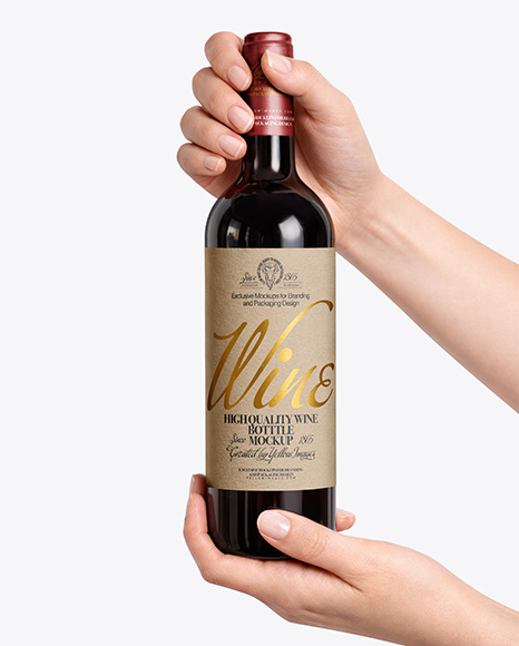 Red Wine Bottle in Hands Mockup