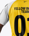 Afro-American Man Wearing Raglan Soccer Jersey and Shorts Mockup