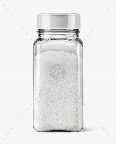 Square Plastic Jar with Fine Salt Mockup