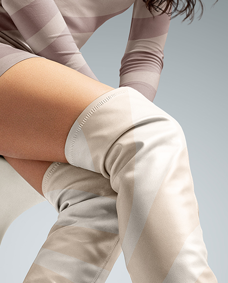 Pair of Over-The-Knee Boots on Women's Legs on Stool Mockup
