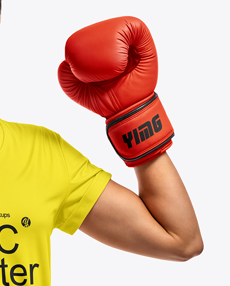 Female UFC Fighter Wearing T-Shirt & Shorts Mockup