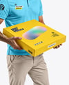 Delivery Man with Pizza Box Wearing Polo Shirt Mockup