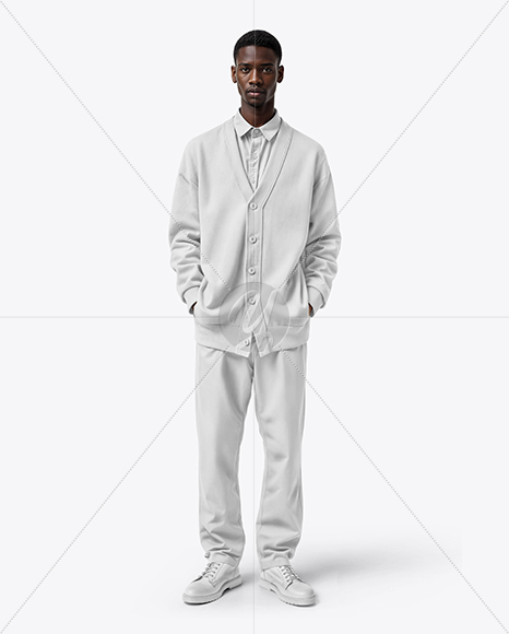 Afro-American Man Wearing a Cardigan and Pants Mockup