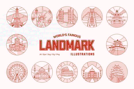 World Landmark Illustration Set