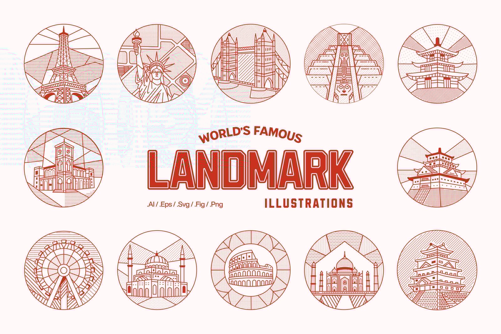 World Landmark Illustration Set