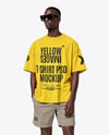 Black Man Wearing Oversize T-Shirt and Shorts Mockup