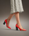Block Heel Pumps on Woman's Legs with Dress Mockup