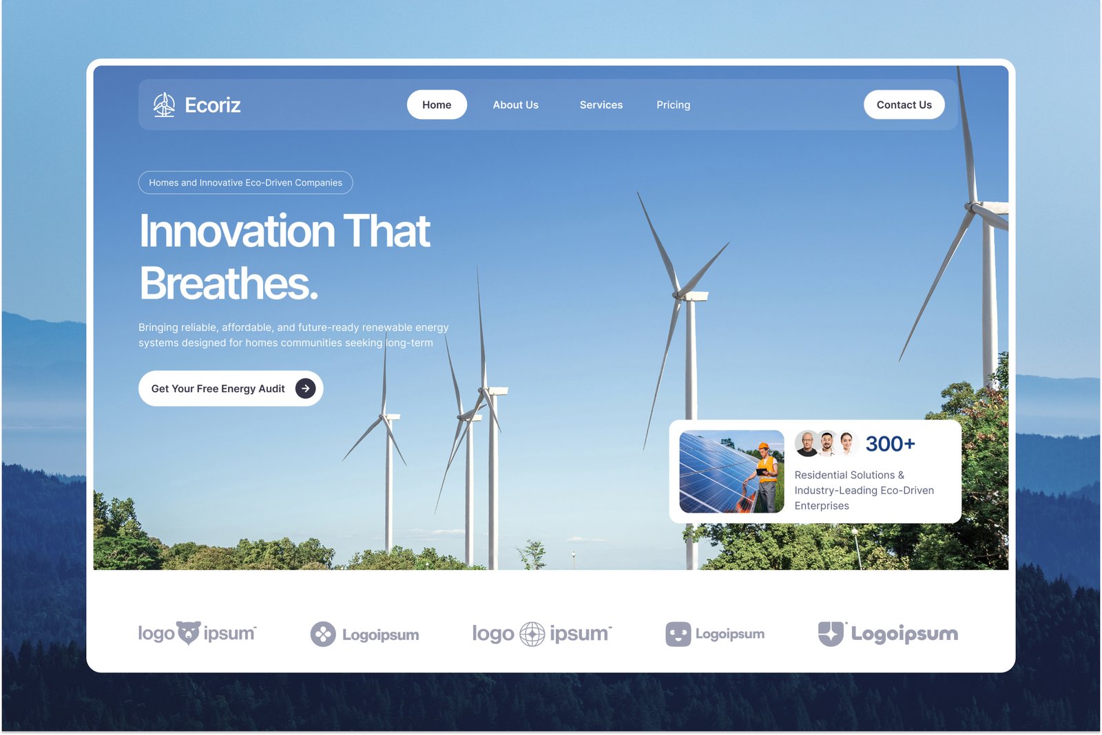 Ecoriz – Solar &amp; Renewable Energy Website UI Figma Template