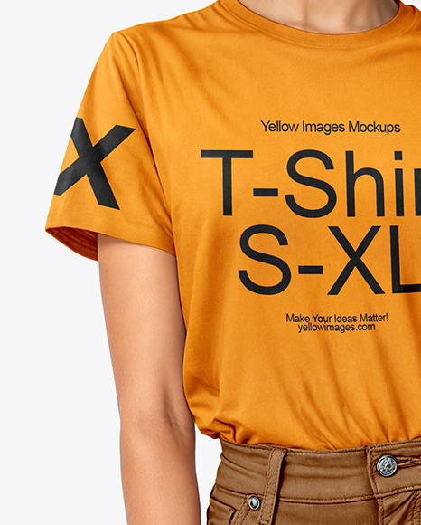 Young Woman Wearing Witch Hat, T-shirt & Pants Mockup