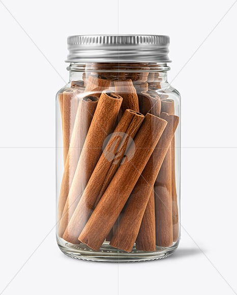 Clear Glass Jar with Cinnamon Sticks Mockup