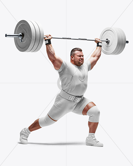 Man Wearing Weightlifing Suit with Barbell Mockup