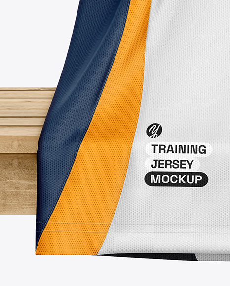 Training Jersey on Hanger Over Wooden Bench Mockup