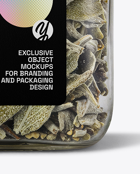 Square Plastic Jar with Sage Herb Mockup