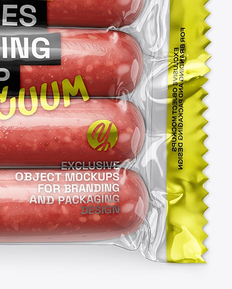 Clear Plastic Flow-Pack with Sausages in Paper Holder Mockup