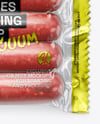Clear Plastic Flow-Pack with Sausages in Paper Holder Mockup
