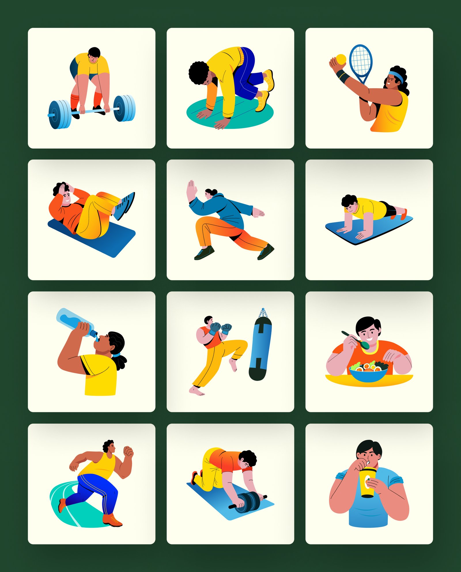 Fitness and Health Illustration Art Set