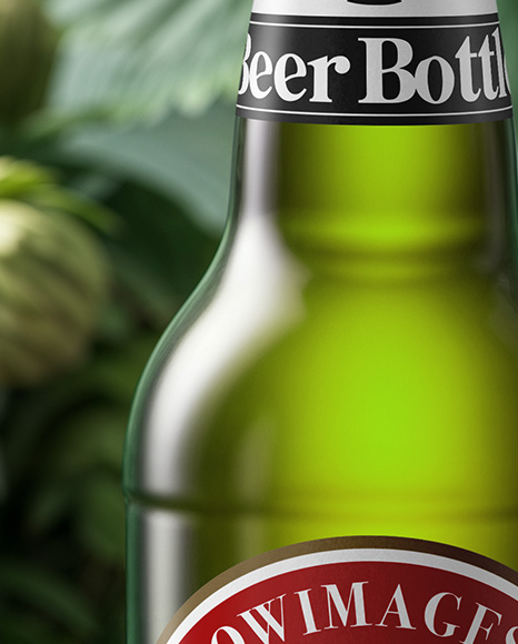 Beer Bottle Surrounded by Hops Branches Mockup