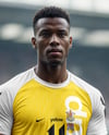 Soccer Player Wearing a Crew Neck Jersey and Shorts at the Stadium Mockup