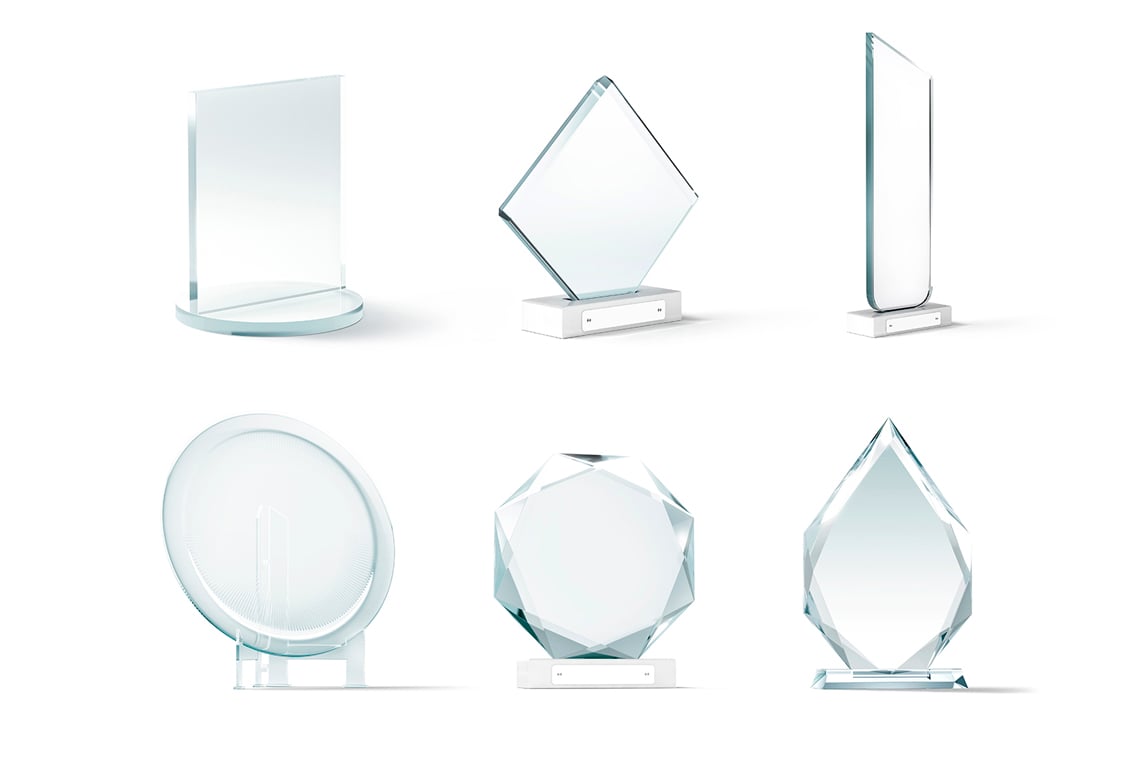 Glass Award Trophy Shapes - crystal plaque trophies set 3D Model