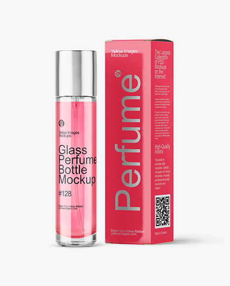Glass Color Perfume Bottle with Box Mockup - Glass bottle mockup