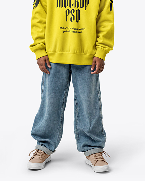 Black Boy with Braids Wearing Sweatshirt and Baseball Cap Mockup