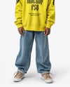 Black Boy with Braids Wearing Sweatshirt and Baseball Cap Mockup