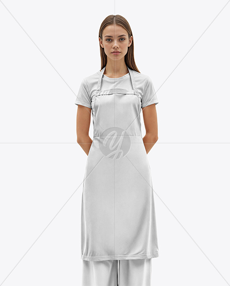 Young Woman Wearing Apron and T-Shirt Mockup