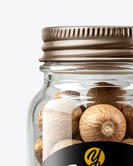 Glass Jar with Whole Nutmeg Mockup