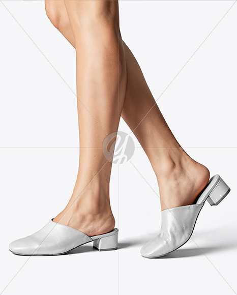 Pair of Mules on Woman's Legs Mockup