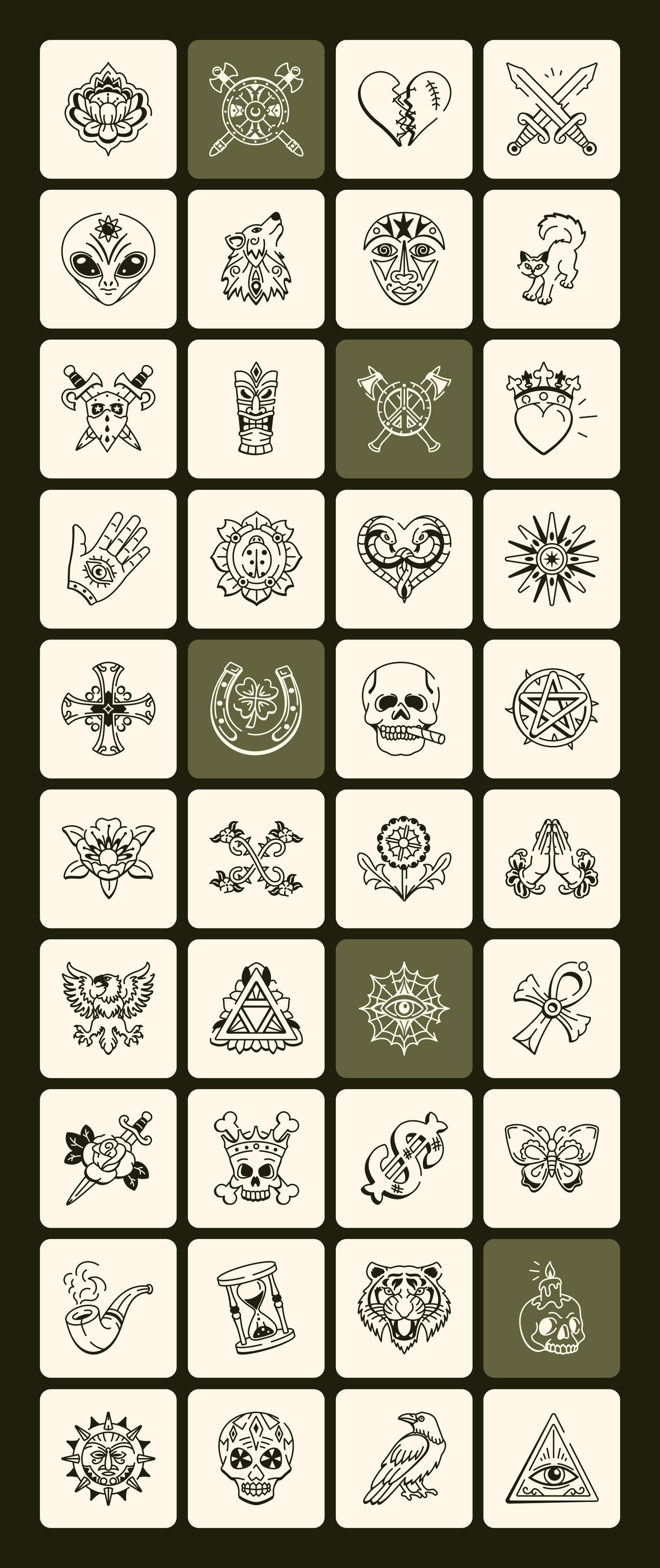 Hand Drawn Tattoos Art Set