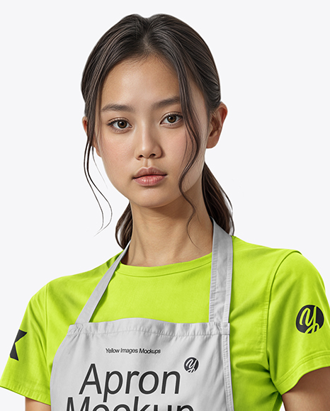 Asian Woman Wearing Apron and T-Shirt Mockup