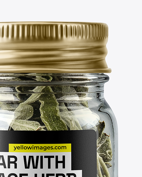 Glass Jar with Sage Herb Mockup