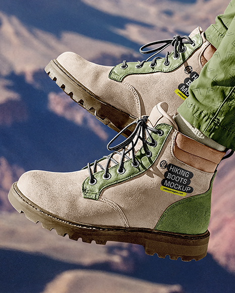 Pair of Hiking Boots on Woman's Legs Mockup