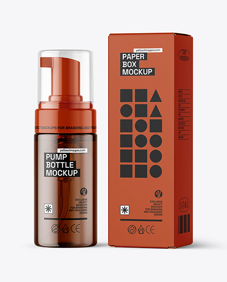 Amber Foam Pump Bottle with Box Mockup - Tetra pack mockup