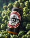 Beer Can on Fresh Hops Background Mockup