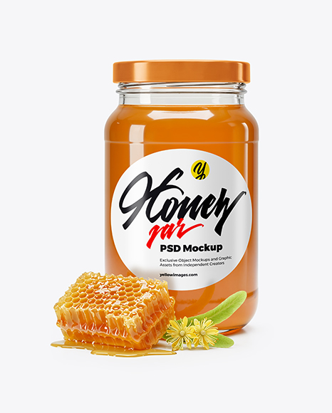 Glass Jar with Linden Honey Mockup - Realistic mockups