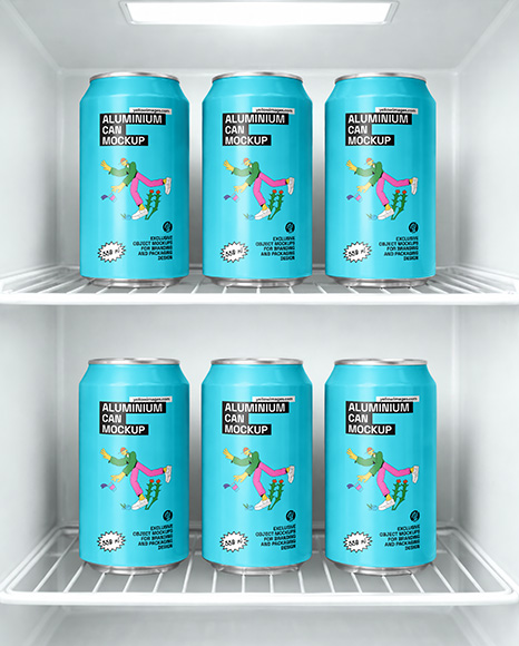 Aluminium Cans in Fridge Mockup