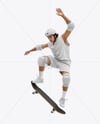 Skater in Protective Gear with Skateboard Mockup