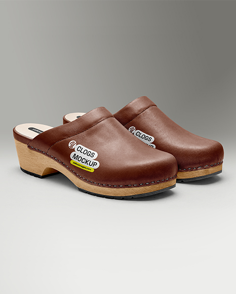 Pair of Leather Clogs Mockup