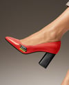 Block Heel Pumps on Woman's Legs Mockup